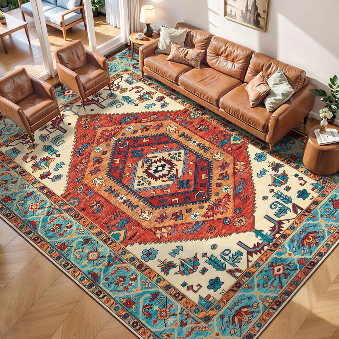 SERISSA 7x9 Area Rugs for Living Room, Large Washable Non-Slip Boho Rug by SERISSAHomeDecorCollection
