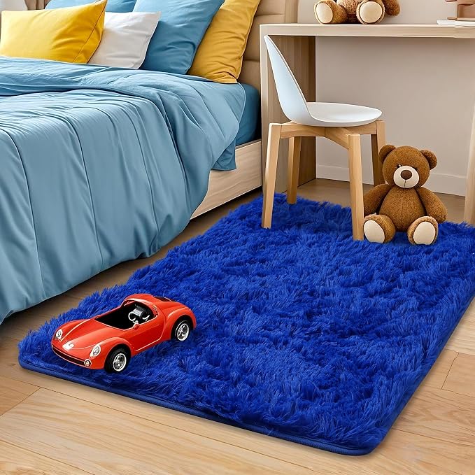 Small Throw Blue Rug for Bedroom, 2x3 Feet Fluffy Shag Area Rugs for Living by Unknown
