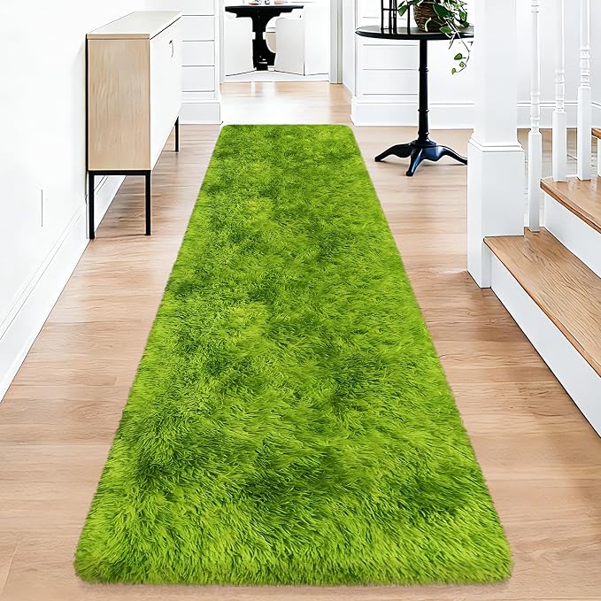 2x10 Feet Tie-Dye Green Shag Fluffy Rug by TENNOLA