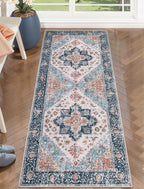 SERISSA Boho Washable Runner Rug, 2x5 Rug Non-Slip Vintage Blue Orange Hallway by SERISSAHomeDecorCollection