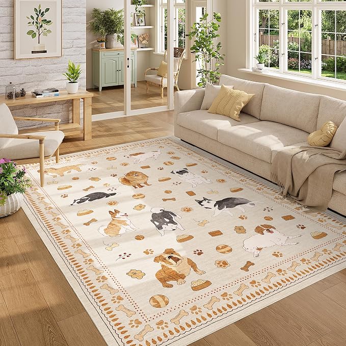 DUKINO 5x7 Rug for Living Room, Lightweight Animal Dog Print Washable Area Rug - Image 6
