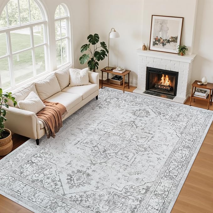 5x7 Area Rugs for Bedroom:Gray Washable Vintage Medallion Rug Non-Slip Soft Low by Unknown
