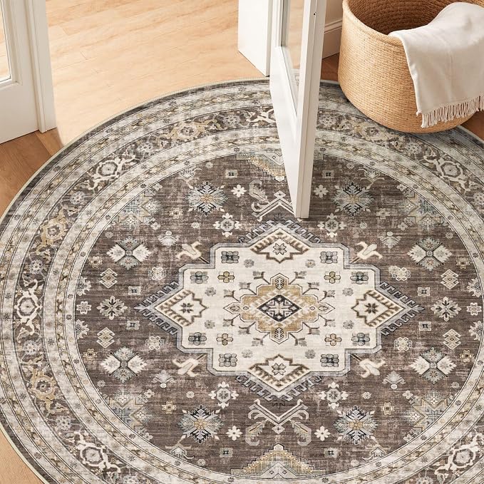 8ft Round Vintage Living Room Area Rug - Image 6
