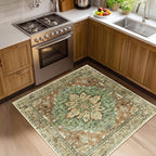 RELEANY Area Rugs Square 4ft Washable Non-Slip, Floral Vintage Distress by RELEANY