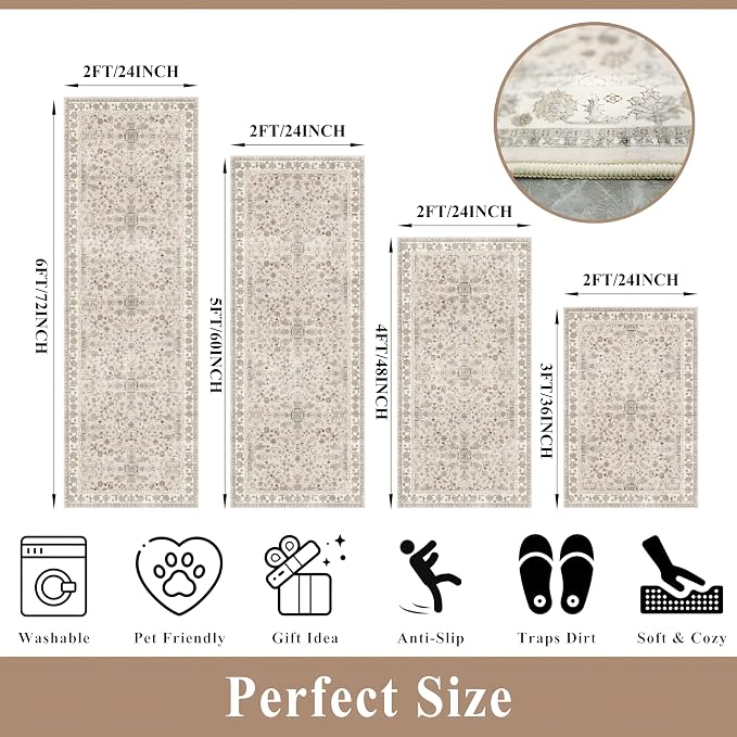 4-Piece Kitchen Rug Set with Runner – Washable Non-Slip Floor Mats - Image 2