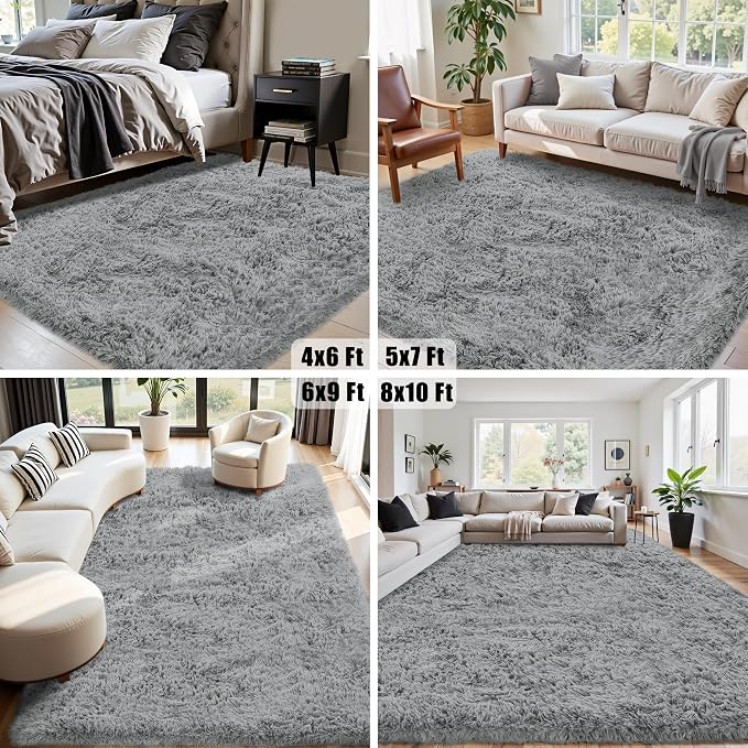 4x6 Area Rug for Living Room:Ultra Soft Fluffy Shag Light Grey Rugs, Large - Image 8