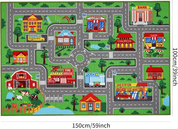 Kids Carpet Playmat Rug 59"x39.4", Car Rug - Image 2