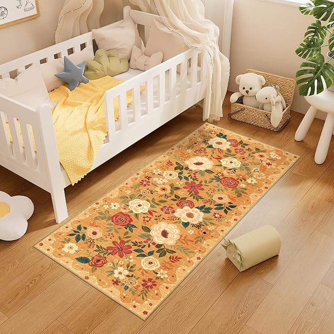 DUKINO 2x5 Runner Rug for Hallway, Washable Kitchen Floral Runner Rug - Image 4