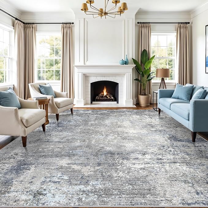 Large Area Rug Living Room 12x15 – Modern Neutral Abstract Washable Oversized by BYYVOORugsforYourHome