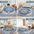 6x9 Area Rugs for Living Room:Blue Washable Vintage Medallion Boho Rug Non-Slip - Image 6