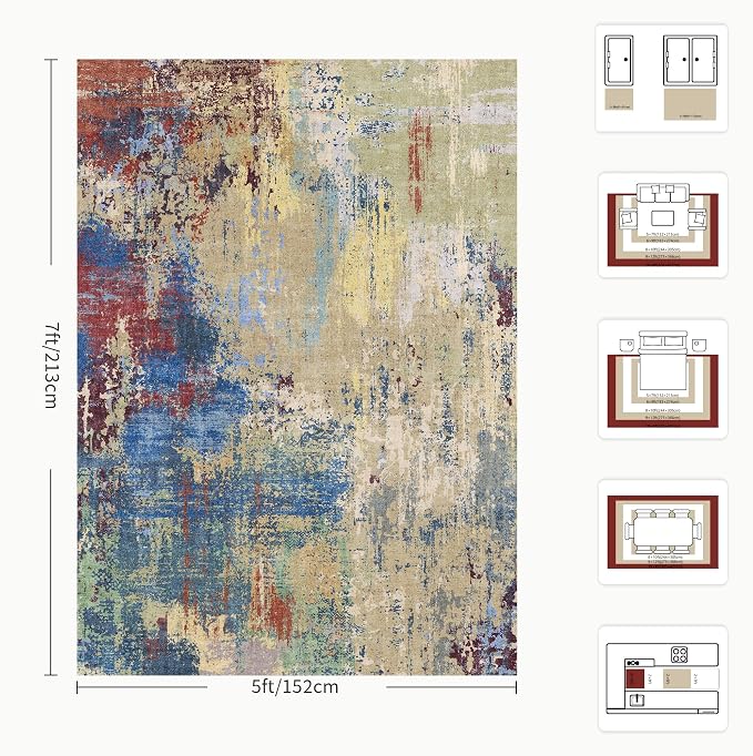 5x7 Area Rugs - Modern Abstract Washable Rug, Ultra Soft Non Slip Low Pile - Image 2