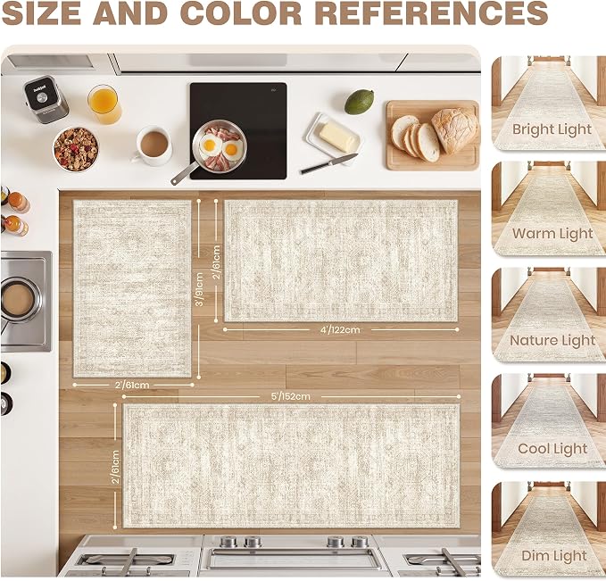 Washable Kitchen Rugs Sets of 2 Piece, Hallway Runner Rug Non-Slip - Image 2