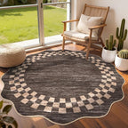 GarveeHome Scalloped Round Rug 4ft Modern Solid Color Circle Rugs Non Slip Low by GarveeHome
