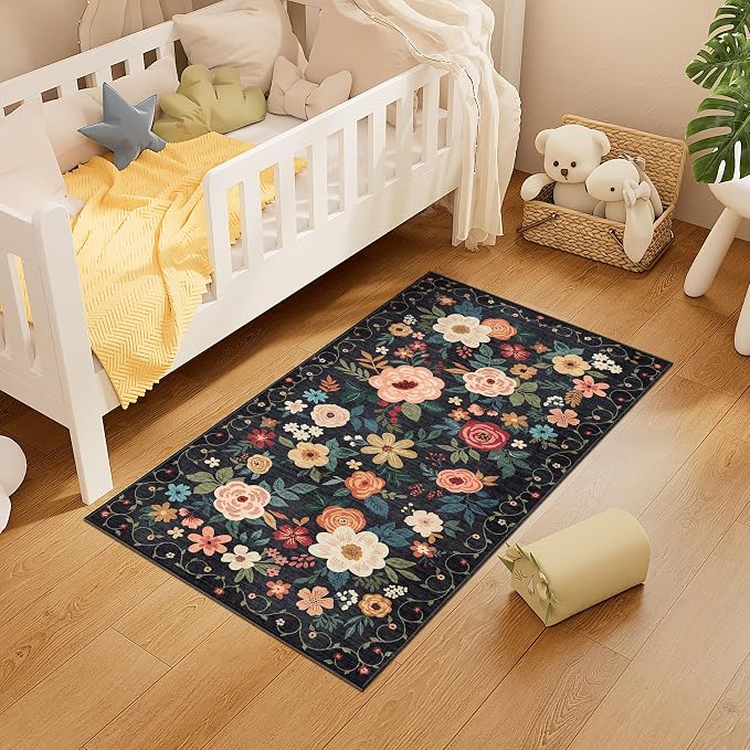 DUKINO 2x4 Rug for Entryway, Washable Kitchen Floral Runner Rug - Image 4