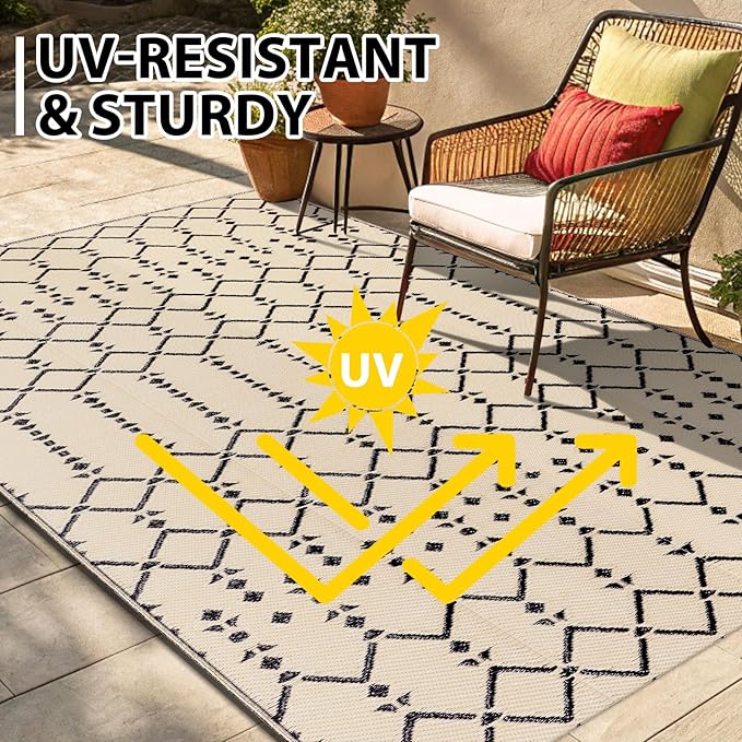 Smiry Outdoor Rug 5x8 ft, Waterproof Reversible Plastic Straw Rugs, Boho - Image 4