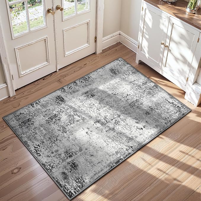 2x5 Grey Rug Runners for Hallways Kitchen Runner Rug Non Slip Washable Black by OmpaaHomeDecor