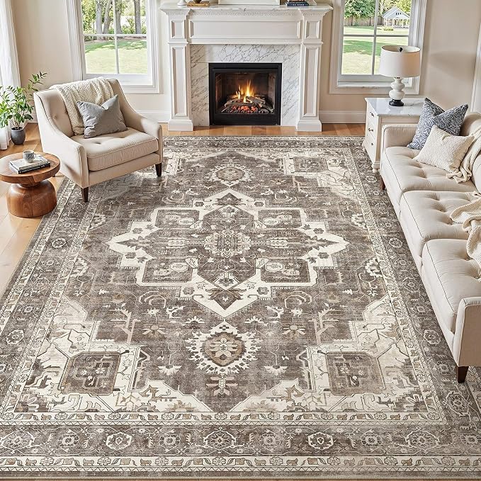 10x14 Washable Area Rugs for Living Room, Large Rug Non Slip Backing Vintage by JessibouAreaRug