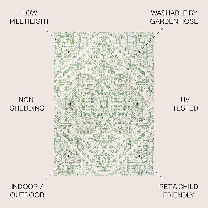 JONATHAN Y Boho Medallion Indoor Outdoor Square Area Rug 5X5 Green/Cream - Image 2