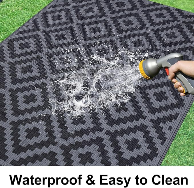 Smiry Waterproof Outdoor Rug 8x10 ft, Reversible Plastic Straw Patio Camping - Image 2