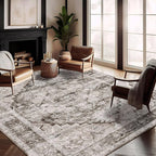 CHAMPLANT Washable Area Rug 10'x14' Deep Khaki Retro Flowers Boho Design by CHAMPLANT
