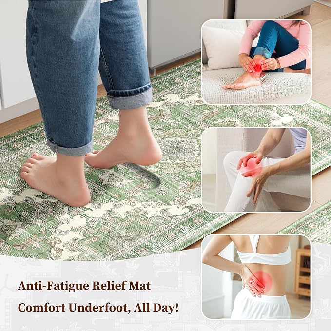 Boho Kitchen Mats for Floor 2 Piece Set Anti Fatigue Cushioned PVC Kitchen Rugs - Image 3