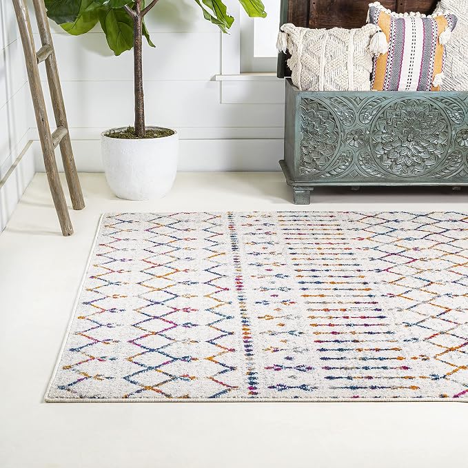 JONATHAN Y Boho Vintage Diamond Cream/Multi Indoor Area Rug 5X8 ft, Moroccan - Image 3