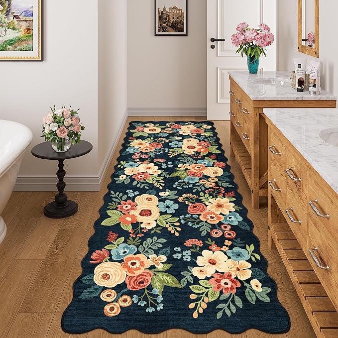 DUKINO 3x8 Washable Runner Rug, Soft Indoor Floral Non Slip Long Runner Rug - Image 3