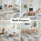 Area Rug 10x14 Living Room Rug Washable: No-Slip Abstract Soft Thin Large Grey - Image 5