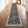 Black Boho Washable 2x10 Hallway Runner Rug by HazoHaus