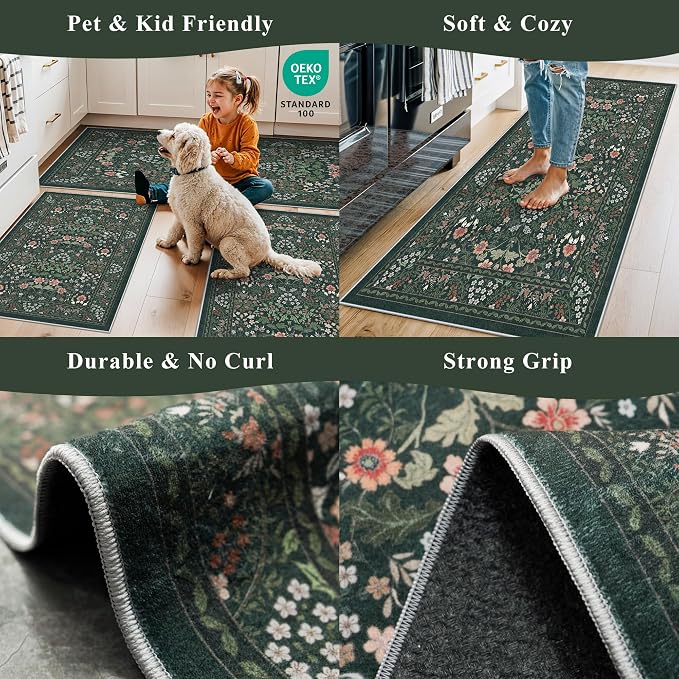 3 Piece Kitchen Rug Set, Washable Non-Slip Kitchen Mats - Image 4