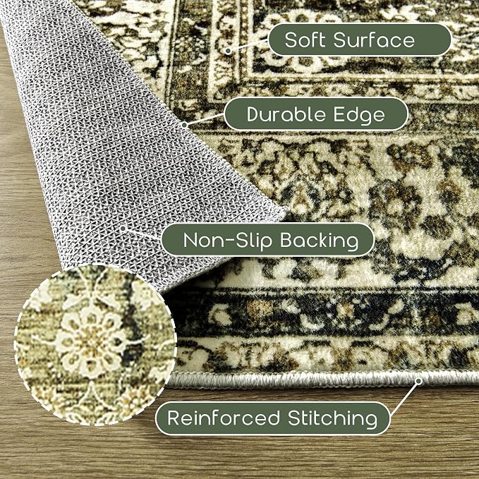 BILEEHOME Olive and Tan Rug for Bedroom Neutral Boho Farmhouse Floral - Image 3