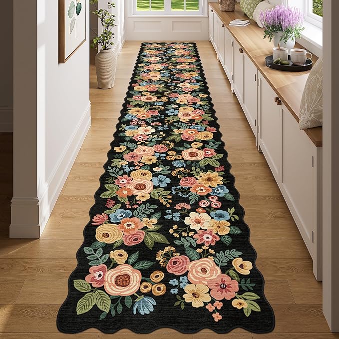 DUKINO 2.6x14 Runner Rug for Hallway, Non Slip Floral Washable Kitchen Rug - Image 3