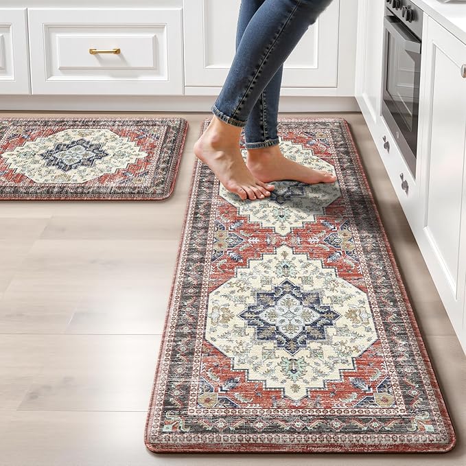 Boho Kitchen Mats for Floor 2 Piece Set Anti Fatigue Cushioned PVC Kitchen Rugs by tubeamin