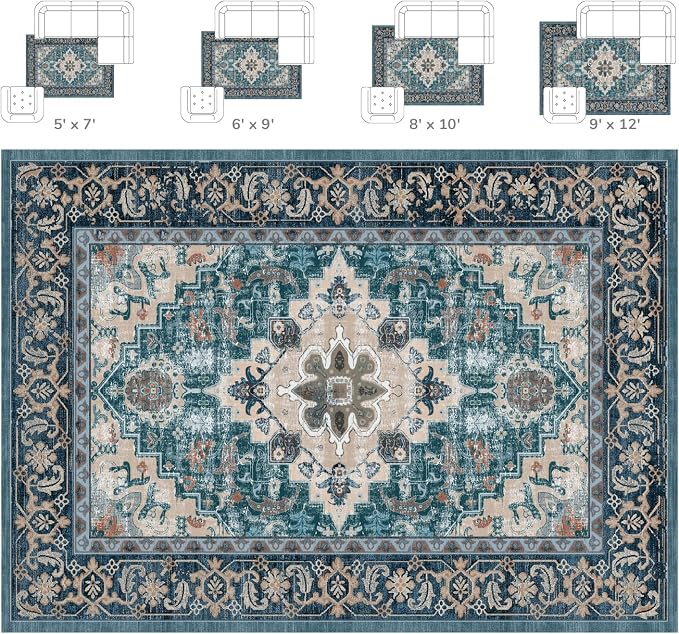 Lessymo Area Rug 6x9, Machine Washable Area Rugs, Super Soft Faux-Wool Area Rugs - Image 2