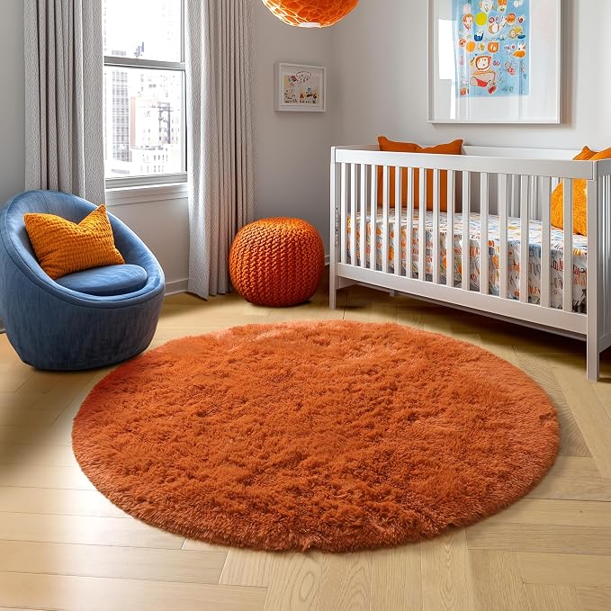 Amdrebio Burnt Orange Large Round Rugs 8Ft - Image 7