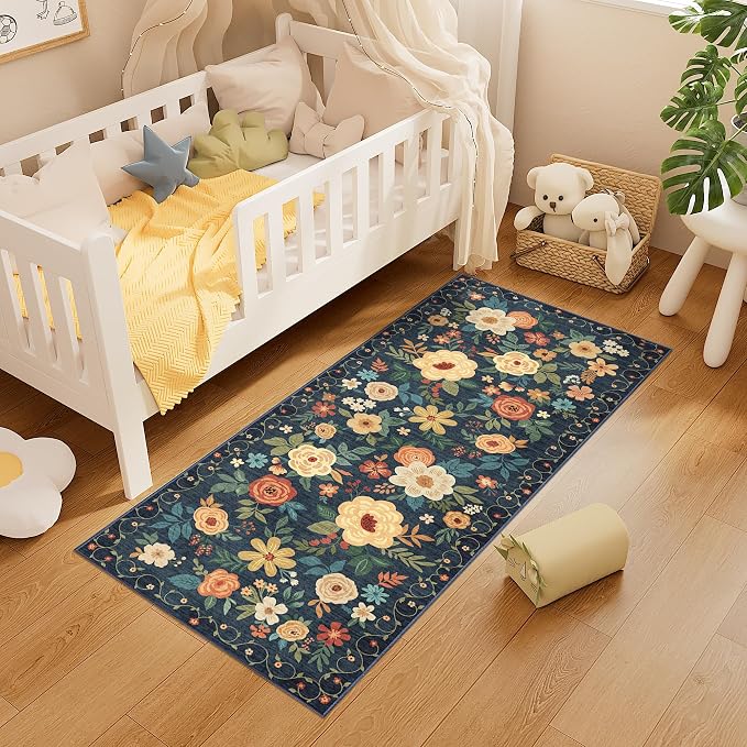 DUKINO 2x5 Runner Rug for Hallway, Washable Kitchen Floral Runner Rug - Image 4