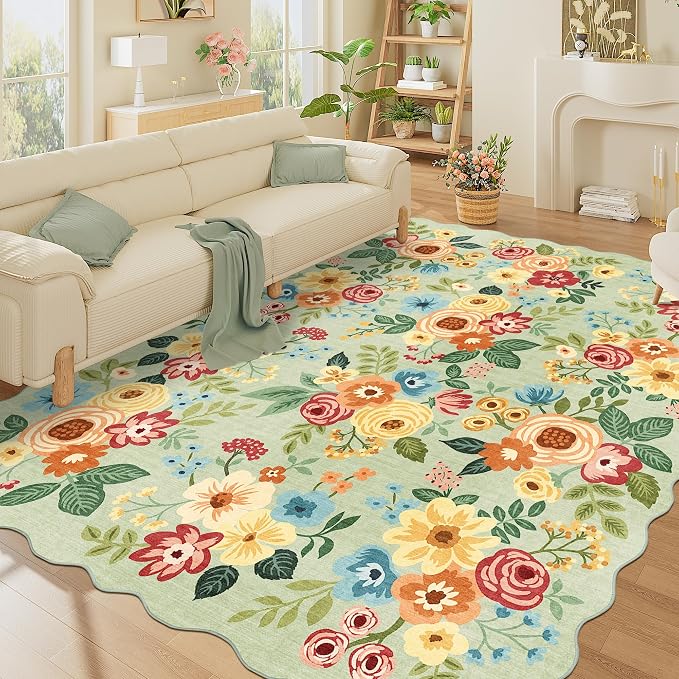 DUKINO 8x10 Area Rug, Floral Washable Rugs - Image 8