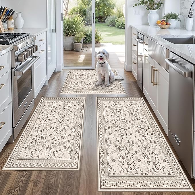 3-Piece Kitchen Rugs Set for Floor, Washable Non-Slip Farmhouse Kitchen Mats by BYYVOORugsforYourHome