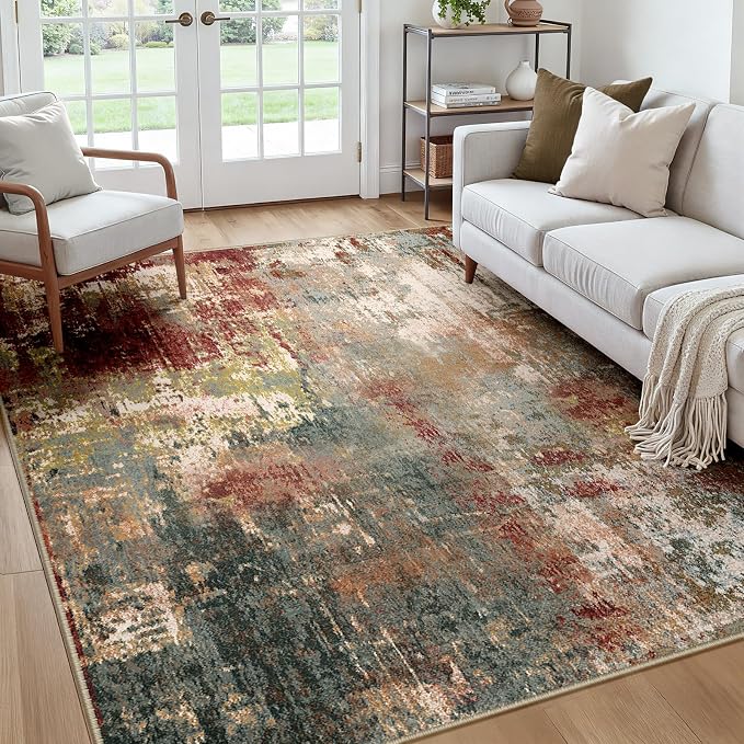 RELEANY Washable Area Rugs Square 7ft Non-Slip Modern Abstract Soft by RELEANY