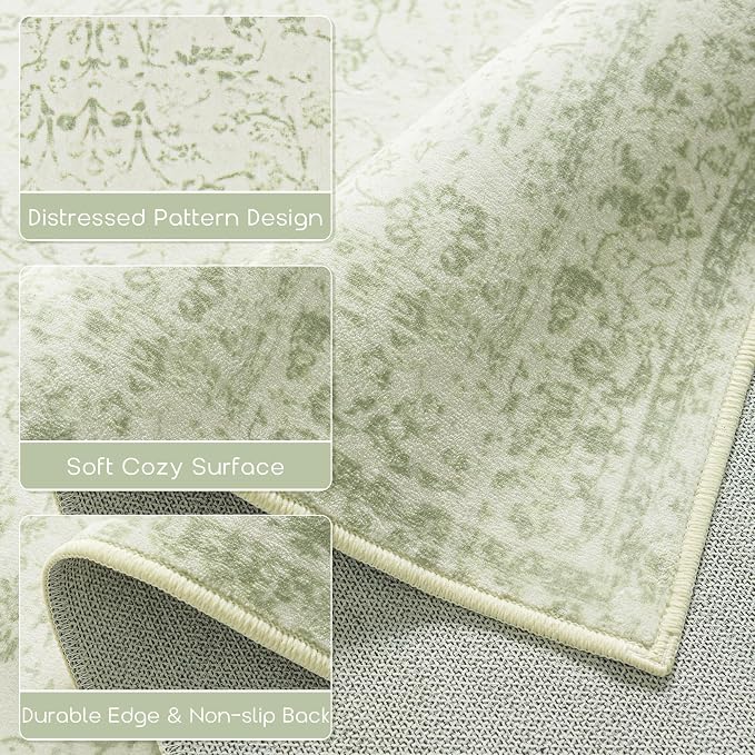 Light Green Nursery Rug Boy Girl 6x9 Area Rugs Washable Non Slip Low Pile Soft - Image 3