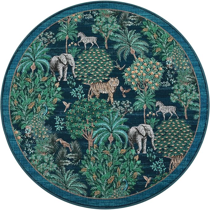 GarveeHome Jungle Round Washable Rugs 6ft Non-Slip Soft Round Rug - Image 4