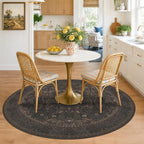 Brown Floral 6ft Round Rug for Living Room Kitchen Dining Room Under Table - Image 6