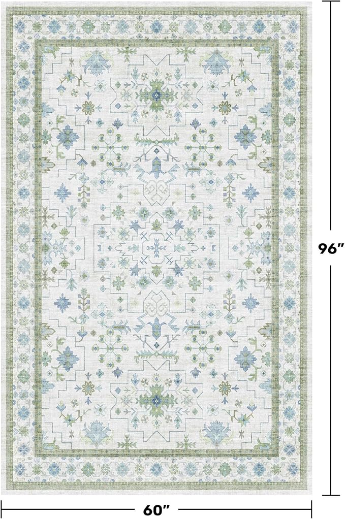 Green and Blue Kids Rugs for Bedroom 5x8 - Image 2