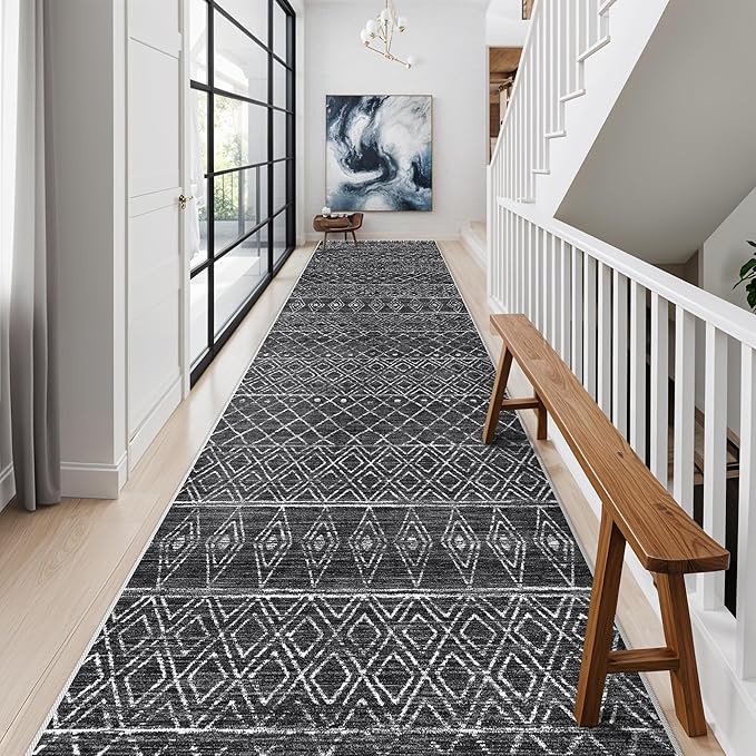 Washable 2.6x14 Runner Rug Moroccan: Hallway Rugs Non Slip Geometric Bedroom by BYYVOORugsforYourHome