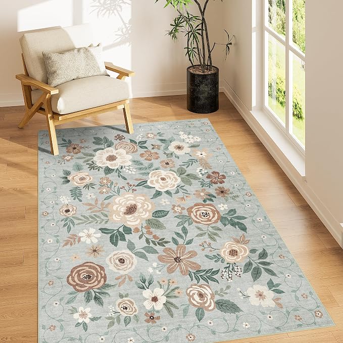 DUKINO 4x6 Feet Office Chair Mat, Lightweight Non Slip Washable Floral Area Rug by DUKINO