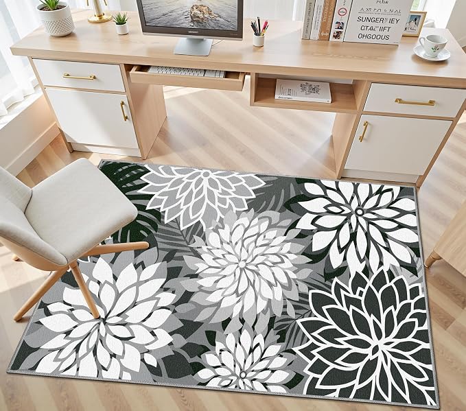 3x5 Washable Rug for Living Room Tropical Botanical Modern Floral Chenille Area - Image 7