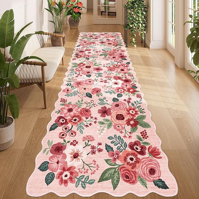 DUKINO 3x10 Washable Runner Rug, Non Slip Floral Ultra Soft Runner by DUKINO