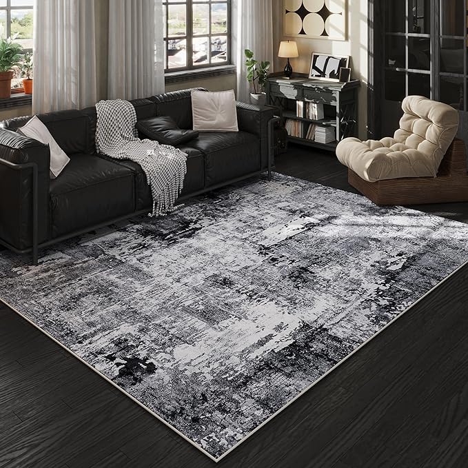 Rugcomf Area Rug 5x7 Washable Rug Boho Soft Abstract Pattern Non-Slip Faux Wool by Rugcomf