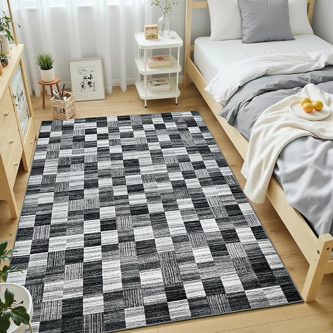 Terrug Black and White Checkered Rug by TerrugHomeDecor