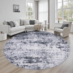 Round Area Rug for Living Room: 8 ft Washable Modern Abstract Soft Thin Rug by FXRHLP